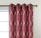 MIUCO Moroccan Embroidered Semi Sheer Curtains Faux Linen Grommet Window Curtains for Bedrooom 52 x 84 Inch 2 Panels, Burgundy