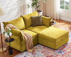 Oversized Loveseat Sofa, Modern Modular Sectional Couch Yellow Fluffy Chenille Mid Century 2-Seat 24.5" Deep Seat for Apartment, Living Room, Bedroom