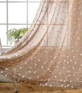MIUCO Floral Embroidery Semi Sheers Curtain Faux Linen Grommet Window Curtains for Office 52 x 95 Inch 2 Panels, Taupe