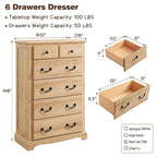 T4TREAM 6 Drawers Dresser Chests for Bedroom, 48" Tall Rustic Chset of Drawers, Wood Dressers Organizer for Bedroom, Living Room,Hallway, Natural Oak