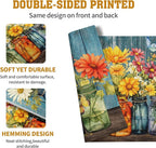 Rustic Daisy Placemats Set of 4 Vintage Flower Vases Wood Grain Linen Table Mats 12x18 Inch Summer Floral Wooden Board Farmhouse Washable Place Mat for Party Kitchen Dining Outdoor Indoor Decor
