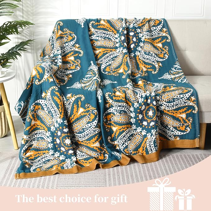 Boho Throw Blanket for Bed - 100% Pure Cotton Ultra Soft Rustic Quilt - Farmhouse Decor Bed Blankets, All Season Rustic Throw for Sofa Couch Chair(91''x 98'', Boho Floral)