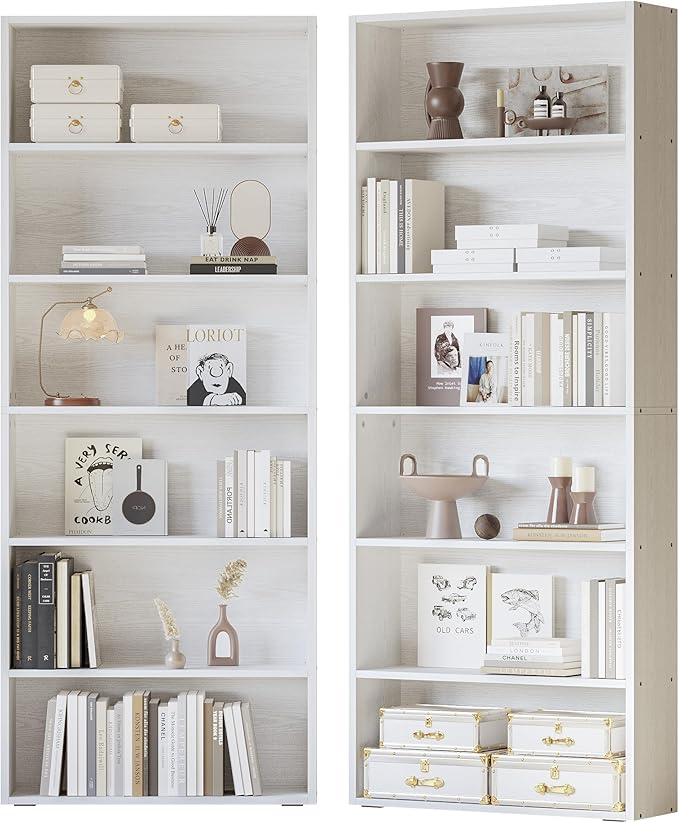 IRONCK Bookshelves and Bookcases Set of 2 Floor Standing 6 Tiers Display Storage Shelves 70 in Tall Bookcase Home Decor Furniture for Home Office, Living Room, Bed Room