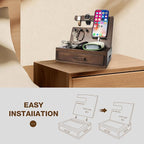 Solid Wood Nightstand Organizer, Docking Station, Gifts for Men, Made of Cedar, Versatile Bedside Table Organizer for Cellphone, Watch, Headphone, Keys, Dark Walnut