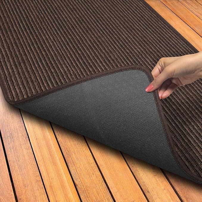House, Home and More Indoor Outdoor Double-Ribbed Carpet Runner with Skid-Resistant Rubber Backing - Bittersweet Brown - 4 Feet x 20 Feet