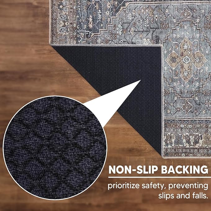 Keen Home Design 5x7 Rug - Machine Washable Area Rug with Non-Slip Backing, Ideal for Living Room, Dining Room, Bedroom - Vintage, Easy Clean, Durable, Low Pile Rug - (5' x 7')