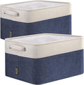 BALEINE 2 Pack Fabric Storage Bins for Shelves, Linen Storage Baskets for Organizing, Decorative Closet Bins for Clothes, Home (Navy Blue, 15"x11"x9.5") ﻿