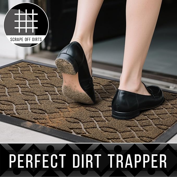 Yimobra Front Door Mats Outside Entrance, 36x24 All-Season Waterproof Welcome Matt Outdoor, All-Weather Non-Slip Doormat, Non Slip Porch Patio Indoor Entrance Mat, Brown