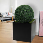 Kozyard 20'' Cube Metal Planter Steel Planter Box Black Steel Flower Pot with Saucer Partition Panel for Trees Plants Flowers Indoor Outdoor Garden Patio Deck Yard