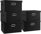 Medium 15" 21 Quart Collapsible Stackable Storage Bins with Lids, 5 Packs Black Foldable Fabric Closet Storage Boxes with Lids, Lidded Heavy-duty Linen Baskets(15x11x8)