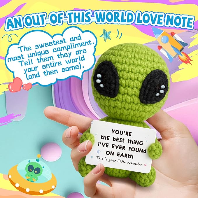 Unique Crochet Alien Decor Gift for Boyfriend, Girlfriend, Anniversary, Valentine's Day, Birthday, Christmas Funny Romantic Gifts for Him Her to My Love Presents
