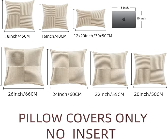 Fancy Homi 2 Packs Tan Samll Decorative Throw Pillow Covers 12x12 Inch with for Couch Bed Sofa, Rustic Farmhouse Boho Home Decor, Soft Corss Patchwork Corduroy Square Beige Cushion Case 30x30 cm