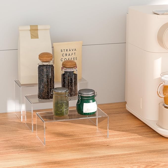 8.5x9x9.5 Inch Acrylic Risers Display Stands 3pcs, Rectangular Display Risers 3 Steps, Clear Acrylic Stand for Brand Store, Retails