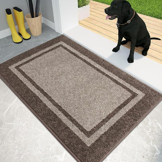 PURRUGS Dirt Trapping Door Mat 24" x 36", Non-Slip/Skid Machine Washable Entryway Rug, Shoes Scraper, Area Rug, Super Absorbent Welcome Mat for Muddy Wet Shoes and Paws, Beige & Grayish Brown