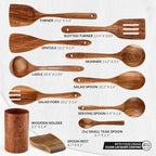 Zulay Kitchen 15-Piece Teak Wooden Utensils for Cooking - Natural Teak Utensil Set with Premium Gift Box - Non-Stick Wooden Spoons for Cooking - Kitchen Gift Set - Comfortable Grip Wooden Utensil Set