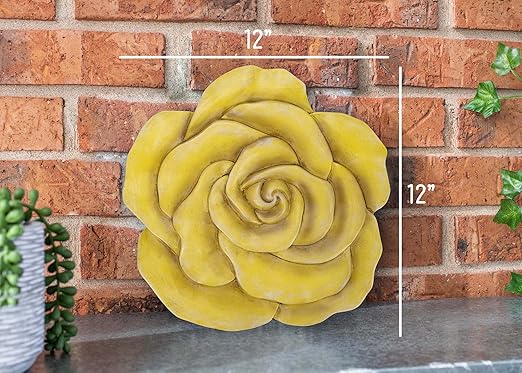 NAT & Jules Rose Flower Shaped Dimensional Indoor Outdoor 12 inch Cast Resin Decorative Garden Stepping Stone, Patio, Walkway Sculpture Yard Art, Yellow