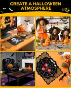 eZAKKA Halloween Table Runner with 4Pcs Placemat, Black Lace Spider Web Table Runners for Parties Gothic Spooky Home Decorations, 18 x 72 Inch