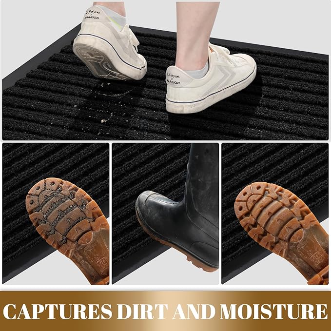 Yimobra Front Door Mat Outdoor Indoor Entrance, 100% Waterproof All-Season All Weather Doormat, Welcome Matt Outside Entry, Non Slip, Low Profile, Heavy Duty Patio Porch Floor Mats,47 x 24,Black