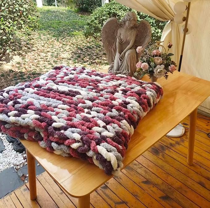 DDL&HEXI Chunky Chenille Blanket 100% Hand Knit with Jumbo Chenille Yarn (50"x60") Super Soft Large Throw Bed Blanket for Couch, Sofa, Home Decor - Machine Washable (05)