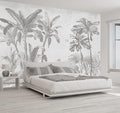 Gray Jungle Landscape Wallpaper Mural Tropical Banana Leaf Wall Mural (Not Peel and Stick)