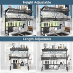 Over The Sink Dish Drying Rack,3 Tier Adjustable Length (25.5'' to 37.4'') Full Stainless Steel Large Storage Kitchen Dish Rack,for Kitchen Counter Expandable Multifunctional Organizers,Black