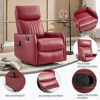 Manual Swivel Rocker Recliner Chair for Adults, Overstuffed Reclining Glider Chair for Nursing with Vibration Massage & Heat, Living Room Rocking Recliner 2-Stage backrest, Faux Leather Red