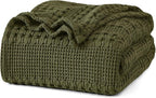 PHF 100% Cotton Waffle Weave Blanket Twin Size, Soft Lightweight Breathable Cozy Summer Blankets for Bed, Luxury Aesthetic Woven Bedding for Home Decor, 66"x90", Capulet Olive