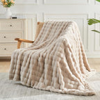 NEWCOSPLAY Faux Fur Throw Blanket Linen Bubble Blanket Thick Warm Soft for Couch Sofa Bed 550GSM (Linen, Throw(50"x60"))