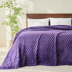 NEWCOSPLAY Super Soft King Blanket Purple Premium Silky Flannel Fleece 3D Clouds Stylish Jacquard Lightweight Bed Blanket All Season Use 350GSM (Purple, King(90"x110"))