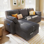 VanAcc Sofa Bed, Sleeper Sofa with Storage Chaise- 2 in 1 Pull Out Couch Living Room, Comfy Sleeper Couch, Grey Boucle