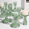 12Pcs Green Candlestick Holders Set- 4" H Taper Candle Holders Bulk, Glass Candle Holders for Wedding, Party, Romantic Dinner Table Centerpieces, Festival Gifts & Windowsill Decor