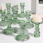 12Pcs Green Candlestick Holders Set- 4" H Taper Candle Holders Bulk, Glass Candle Holders for Wedding, Party, Romantic Dinner Table Centerpieces, Festival Gifts & Windowsill Decor