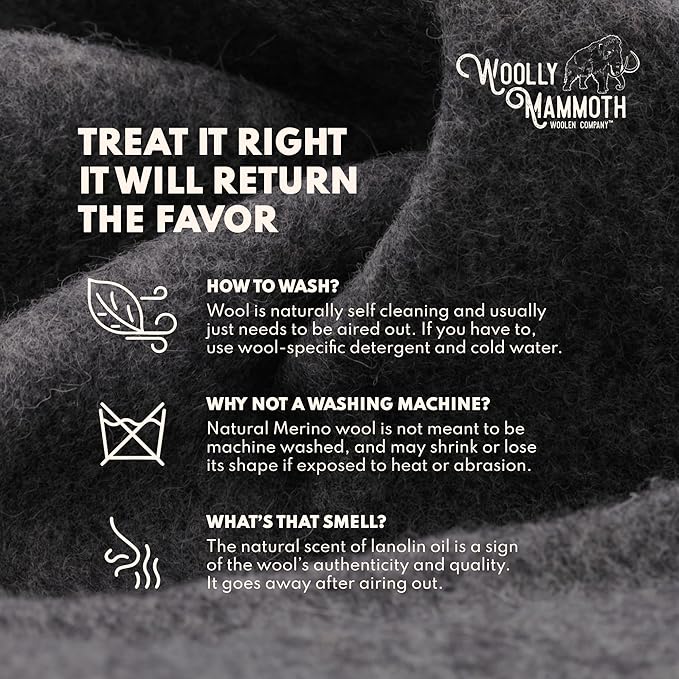 Woolly Mammoth Woolen Company Merino Wool Camping Blanket - 66 x 90 in - Navy Blue - Heavyweight Insulated Outdoor Throw Blanket for Camping & Hiking & Backpacking