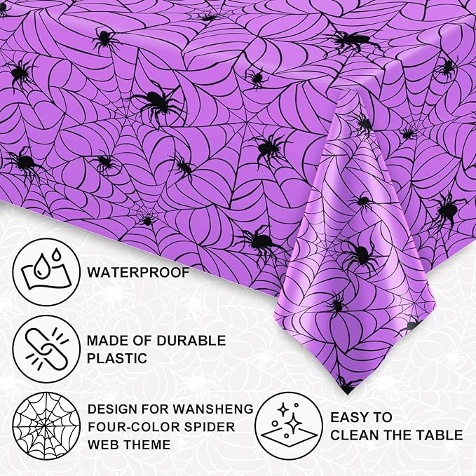 Whaline 4 Pcs Halloween Plastic Tablecloths Colored Spider Web Disposable Table Cover Spiderweb Rectangle Table Cloth for Trick or Treat Holiday Party Decor, 54 x 108 Inch