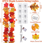 2 Pack Fall Decor Maple Leaves Garland with Lights Battery Operated Fall Thanksgiving Decorations Garland for Home Porch Front Door Table Mantle Outdoor Autumn Harvest Halloween Decor, 11.8Ft 40LED
