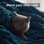 Chunky Knit Throw Blanket, 60''*80'' Knitted Throw Chenille Yarn for Bed Couch, Handmade Peacock Blue Crochet Big Thick Blanket, Machine Washable Cute Comfy Blanket for Home Decor
