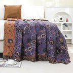 Boho Fall Throw Blanket for Bed Purple Flowers，100% Ultra Cotton Soft Breathable Bed Throw Floral Printed Farmhouse Decor Rustic Bed Throws for Couch Sofa Quilt 90" x 98"