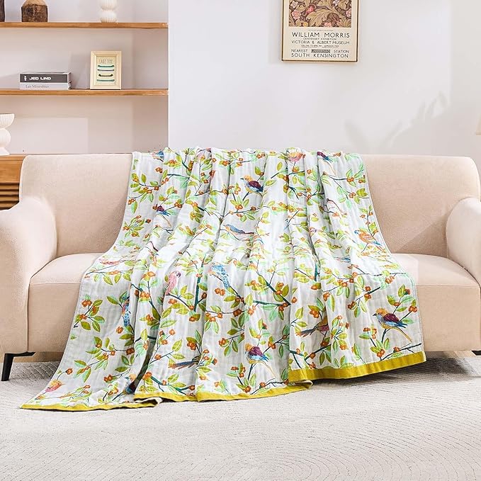 Boho Throw Blanket for Bed, 100% Cotton Soft Rustic Quilt Fall Blanket, 60"x80" Floral Printed Farmhouse Decor Bed Blankets, All Season Rustic Reversible Bohemian Throw Quilt