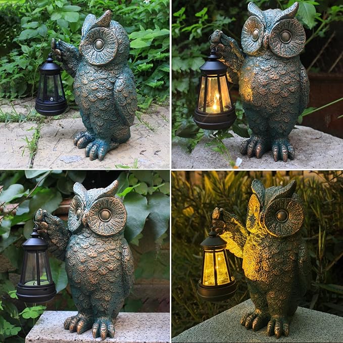 Garden Statues Outdoor, owl Figurines Decorated with Solar Lights, Unique Christmas Birthday Gifts for Moms, Grandmas, Women, Wives, Sisters