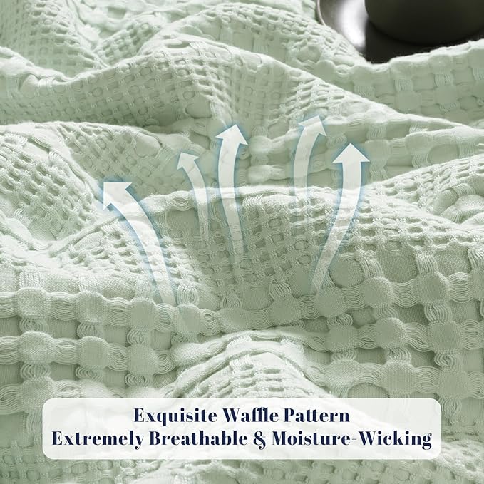 PHF Cooling Waffle Blanket Queen Size, Lightweight 60% Rayon Derived from Bamboo & 40% Cotton Breathable Blanket for Hot Sleepers, Soft and Luxury for Bed Couch and Sofa, 90"x90", Mint