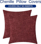 CaliTime Throw Pillow Covers Decorative 26 X 26 Inches Pack of 2 Cozy Chenille Cushion Cases for Couch Sofa Bed Living Room Home Burgundy