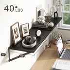 Deep Black Floating Shelves for Wall, 24"W x 10"D Wall Shelves Set of 2, 10 Inch Deep Floating Shelf with Brackets, Wide Display & Storage Shelves for Books, Living Room, Kitchen, Bathroom