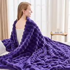 NEWCOSPLAY Faux Fur Twin Blanket Purple Bubble Blanket Thick Warm Soft for Couch Sofa Bed 550GSM (Purple, Twin(60"x80"))