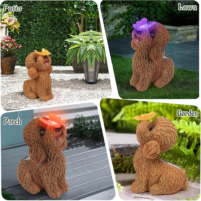 Dog Statues Outdoor Decor, Solar Lights Outdoor Statue Garden Decorations Solar Dog Ornaments for Patio, Lawn, Yard Art Decoration, Housewarming Garden Gift