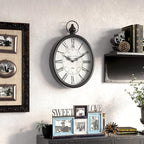 Menterry Oval Retro Wall Clock, Rustic Vintage Style, Black Antique Design, Battery Operated Silent Decor Large Wall Clocks for Kitchen,Farmhouse,Office (15.5" H x 10.5" W)
