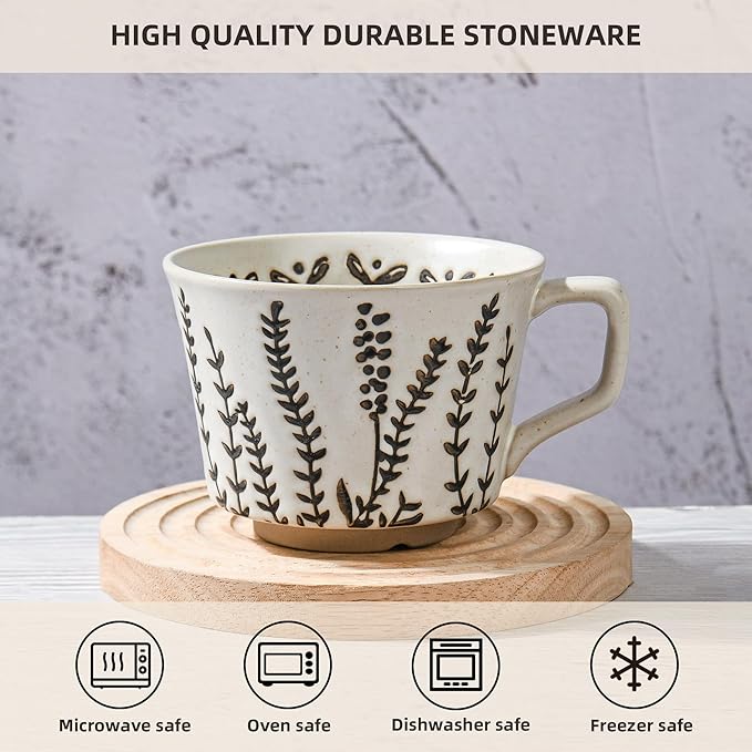 Ceramic Coffee Mug, 12 oz Novelty Unique Teacup with Large Handle, Stoneware Cup for Tea Mocha Latte Cappuccino Espresso (Leaf)