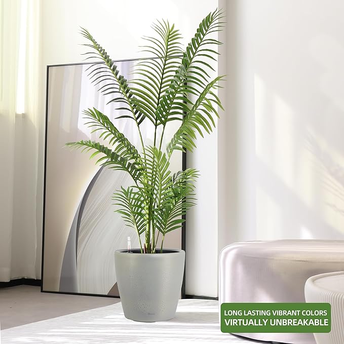 Dexceder 13x12 Self Watering Planter with Wheels Indoor Outdoor, Inner Pot Design, Thickened Large Floor Standing Flower Plant Pot with Water Level Indicator (Grey Gold Crackle)