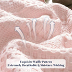 PHF Cooling Waffle Blanket Twin Size, Lightweight 60% Rayon Derived from Bamboo & 40% Cotton Breathable Blanket for Hot Sleepers, Soft and Luxury for Bed Couch and Sofa, 66"x90", Pink