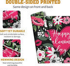 Happy Valentine's Day Placemats Set of 4 Valentine Flowers Love Heart Place Mats Pink Red White Floral Linen Table Mats Seasonal Black Placemat for Anniversary Wedding Party Kitchen Dining Decor