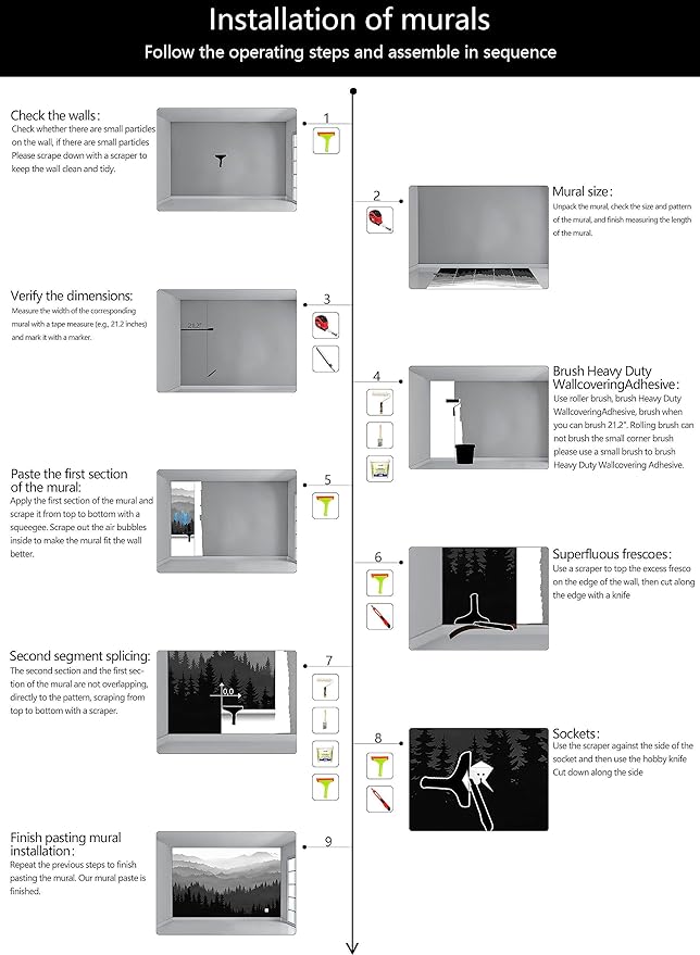 WFBHUA-Black and White Forest Mountain Wallpaper Gray Woodland Nature Landscape Wall Paper Mural for Bedroom Living Room(Not Peel and Stick)